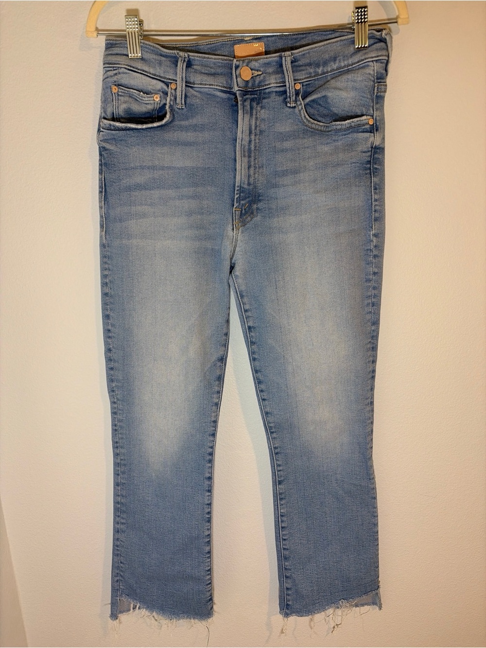 MOTHER Jeans 30 Insider Crop Step Fray Raw Hem Light Wash Casual Luxury USA Made